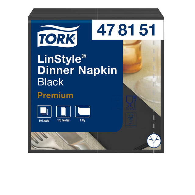 Tork - Servilleta Linstyle pliegue 1/8 1 capa 390x390mm 50 hojas negro 478151
