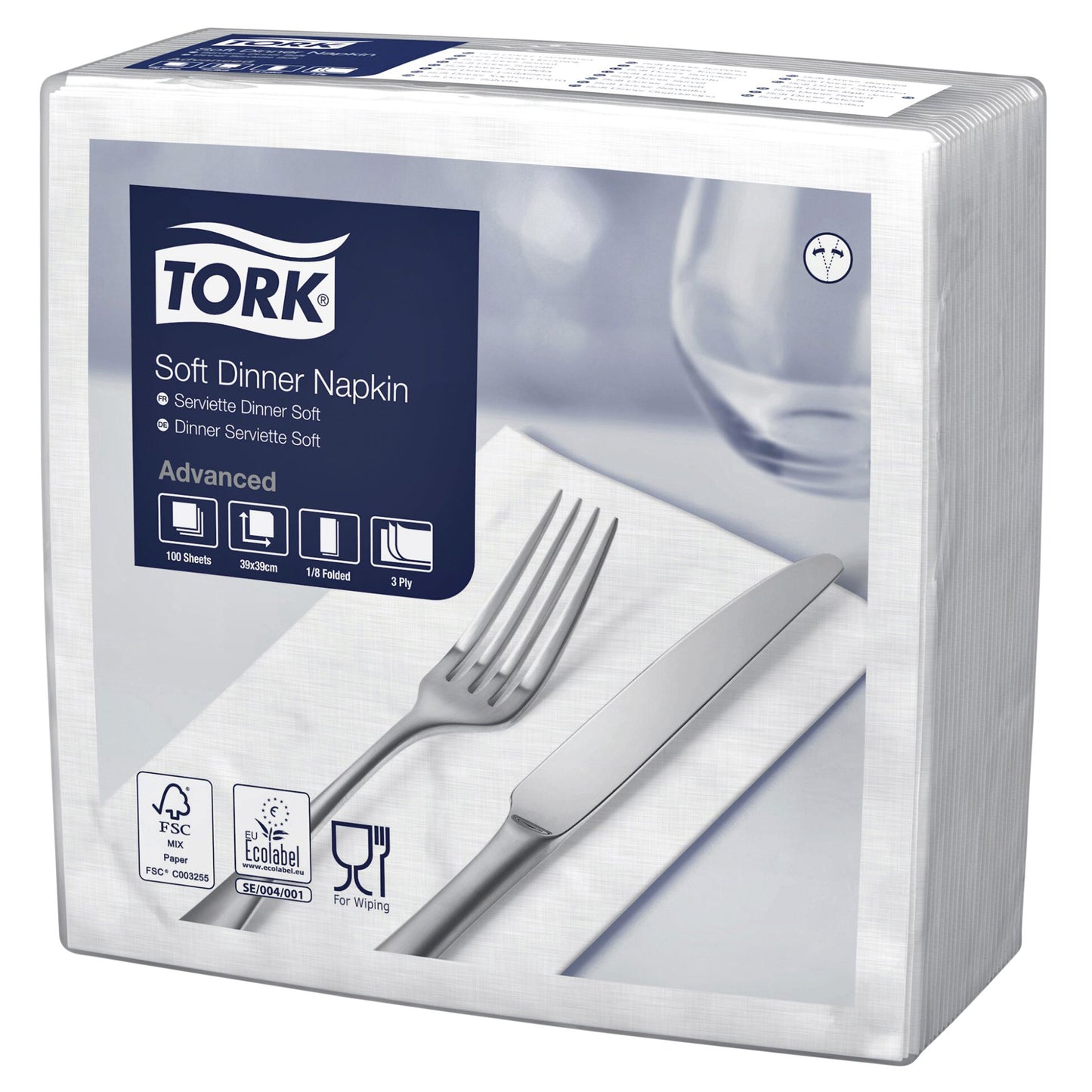 Tork - Servilleta de cena Advanced Plegado 1/8 3 capas 395x390mm 100 hojas blanco 477579