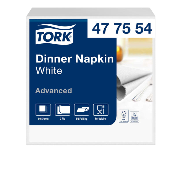 Tork - Servilleta de cena Advanced Plegado 1/8 2 capas 395x390mm 150 hojas blanco 477554 | 12 piezas