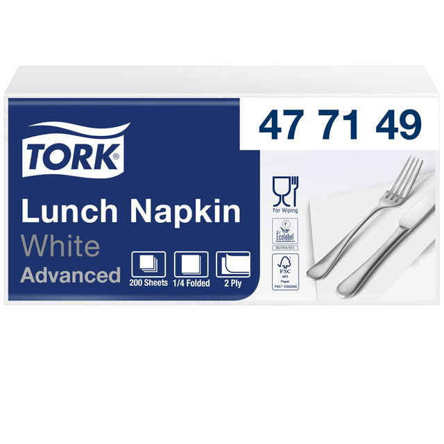 Tork -  Lunchservet Advanced 1/4 vouw 2-laags 328x325mm 200 vel wit 477149 | 10 stuks