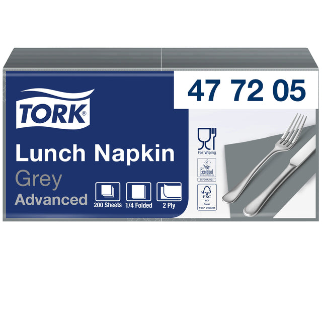 Tork -  Lunchservet Advanced 1/4 vouw 2-laags 328x325mm 200 vel grijs 477205