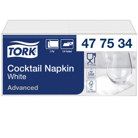Tork - Cocktail napkin Advanced 1/4 fold 2-layer 238x238mm 200 sheets white 477534