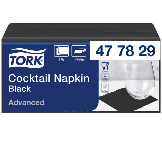 Tork - Serviette cocktail Advanced 1/4 pli 2 couches 238x238mm 200 feuilles noir 477829