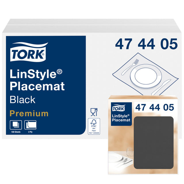 Tork - Placemat Linstyle® 39x30cm 100st Black 474405 | Prendre 100 pièces