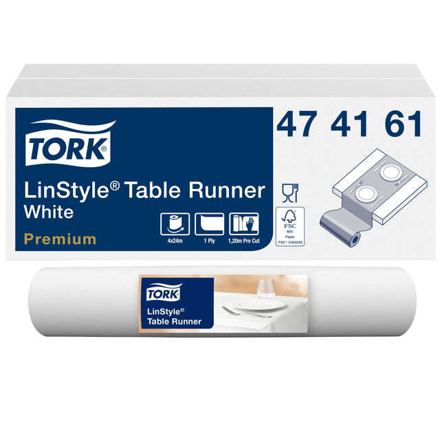 Tork - Table Runner Linstyle® 120x40cm blanc 474161 | Pak un 20 pièces | 4 pièces