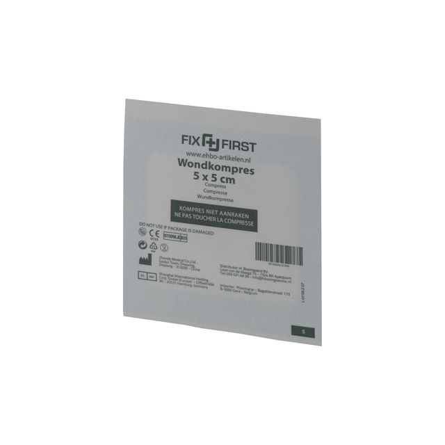 FixFirst - GaasCompres FixFirst Steriel 5x5cm | Emballez un 16 morceau