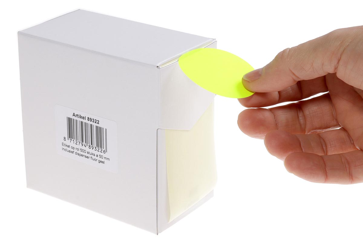 Rillprint - étiquettes rondes, diamètre 50 mm, rouleau de 500 pièces, jaune fluo