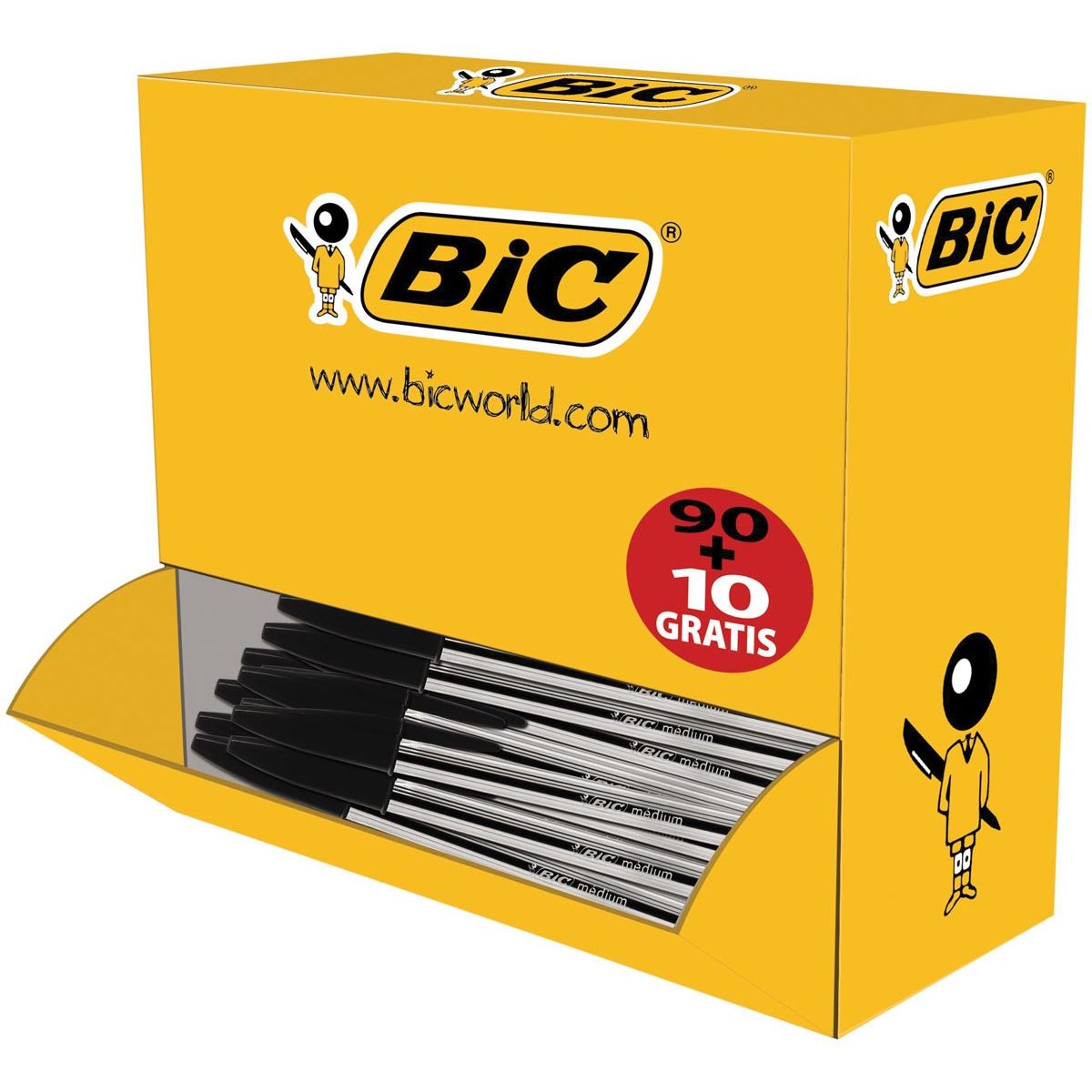 BIC -  balpen Cristal Medium voordeelpak 90 + 10 gratis, zwart