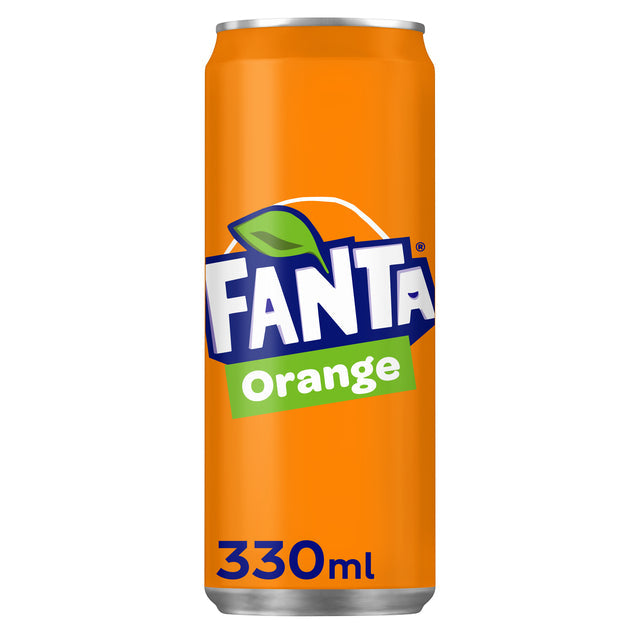 Fanta - orangefarbenes Erfrischungsgetränk, schlanker Blik von 33 Cl, Pak von 24 Teilen