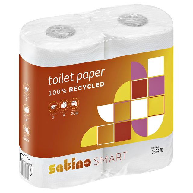 Satino par wepa - papier toilette Satino Smart MT1 2LGS 200VEL WIT | Boîte extérieure un costume de 16 x 4 pièces