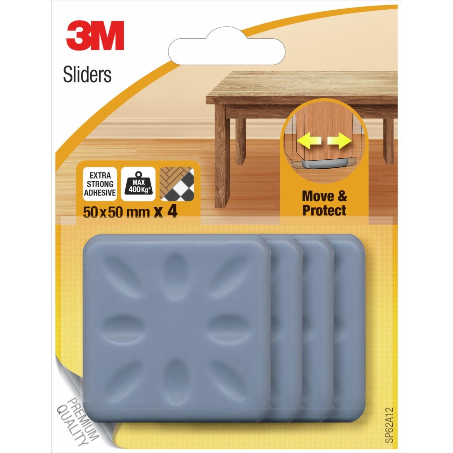 Scotch - Patins Move Protect, gris, Ft. 50 mm x 50 mm, blister de 4 pièces