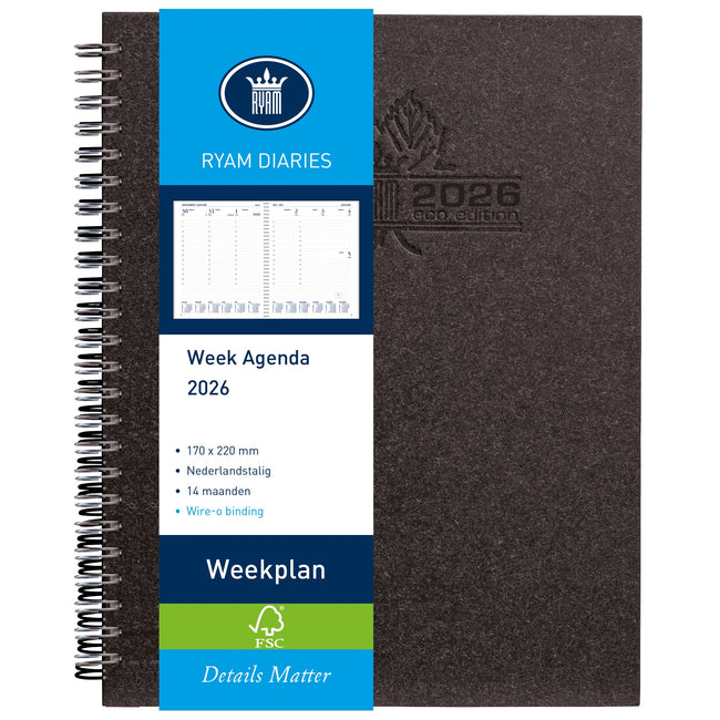 Ryam -  Agenda 2026  weekplan wire-o 7d/2p zwart