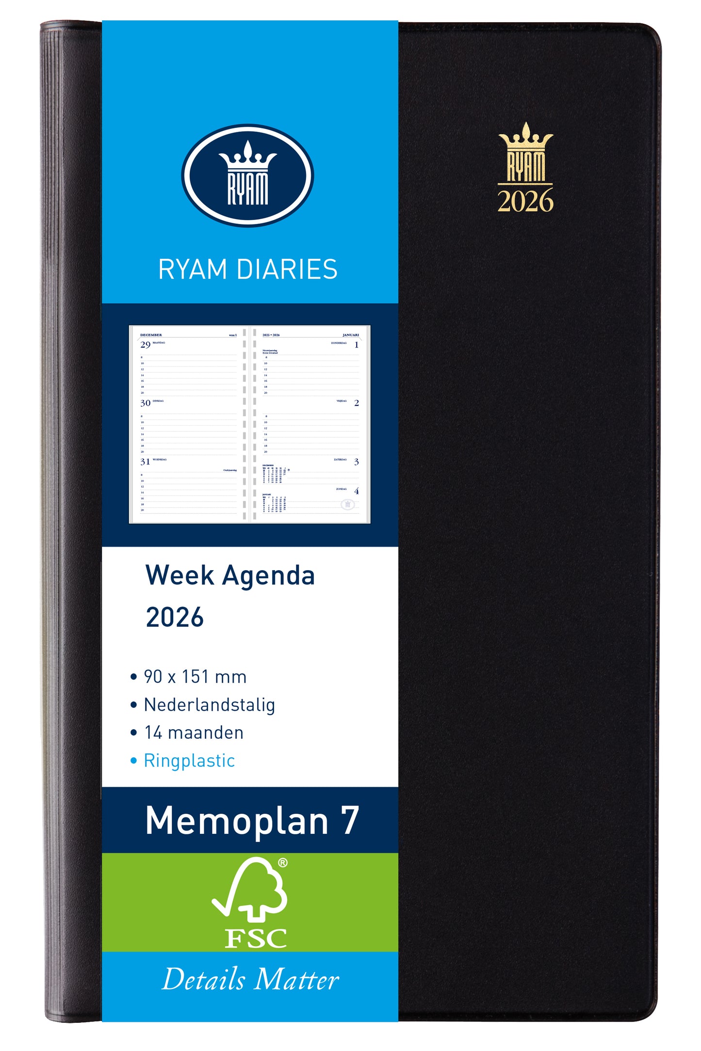 Ryam - Agenda 2026 Memoplan 7 Suprema Ring Kunststoff 7 Tage/2 Seiten schwarz
