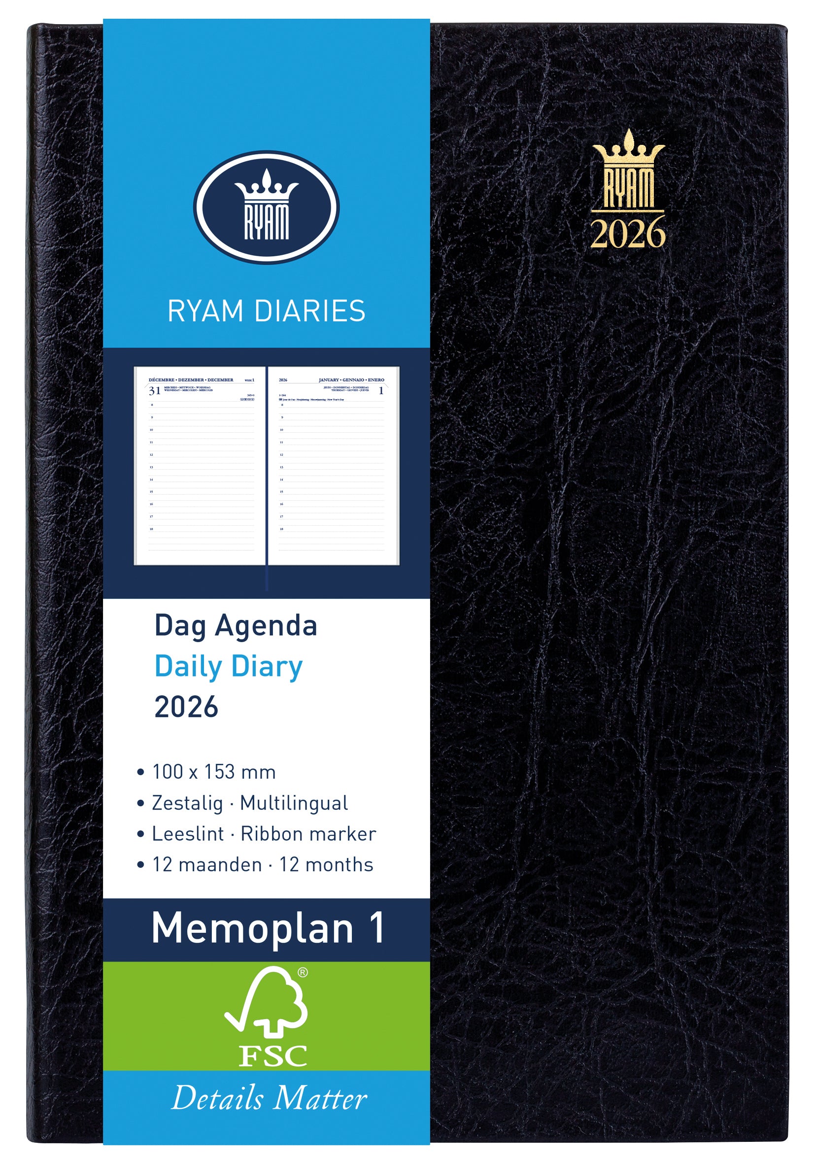 Ryam - Agenda 2026 Memoplan 1 Mundior 1 day/1 page black