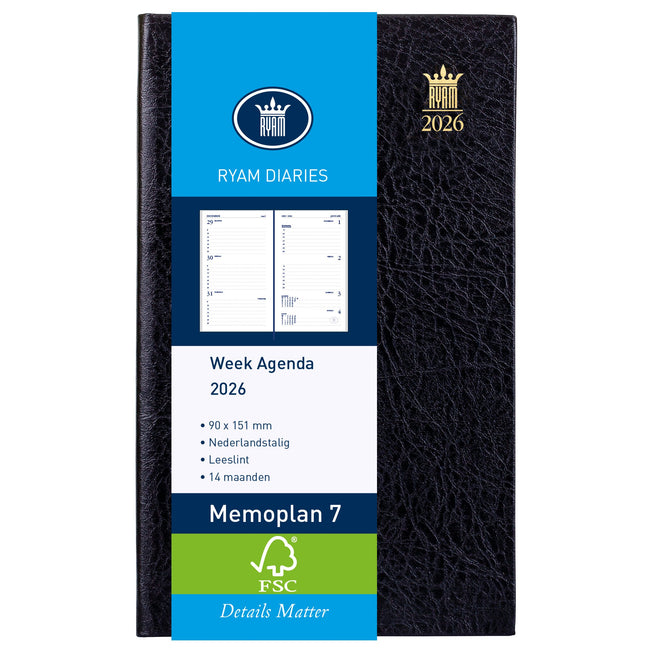 Ryam - Agenda 2026 Memoplan 7 Suprema 7 giorni/2 pagine nere