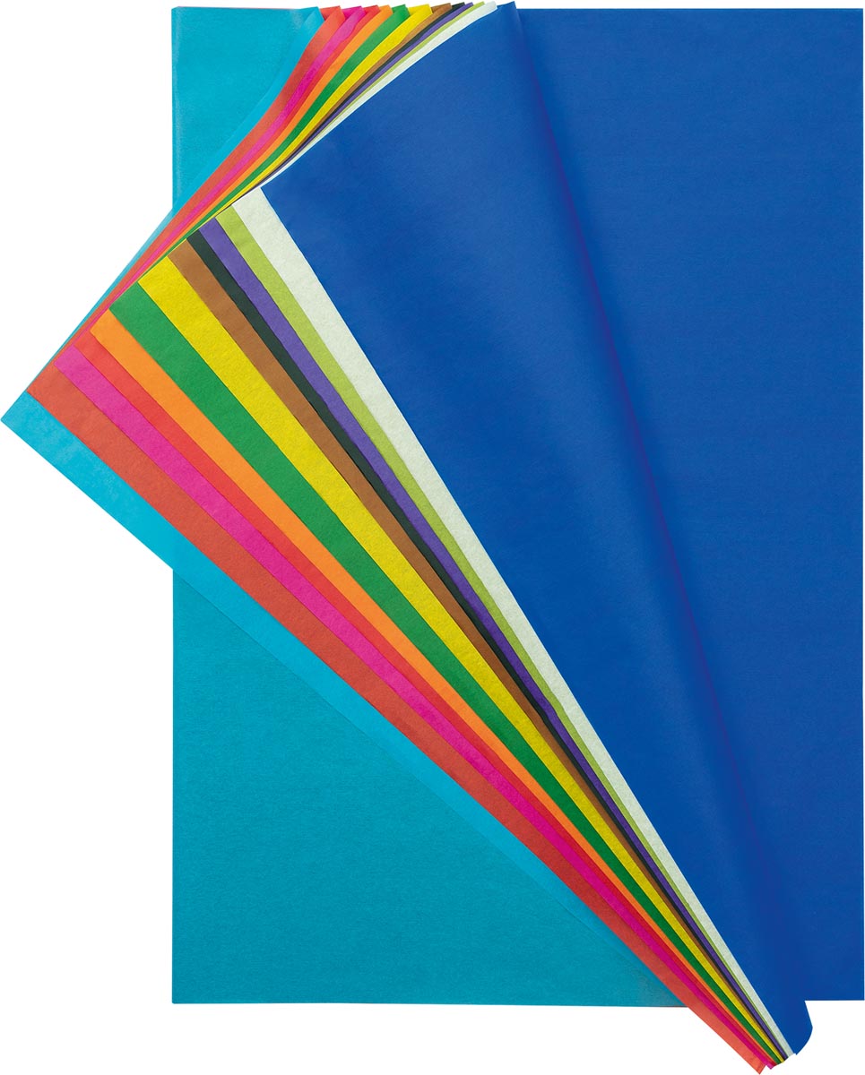 Folia -   zijdepapier geassorteerde kleuren: donkerblauw, wit, lichtgroen, paars, zwart, bruin, geel, groe...
