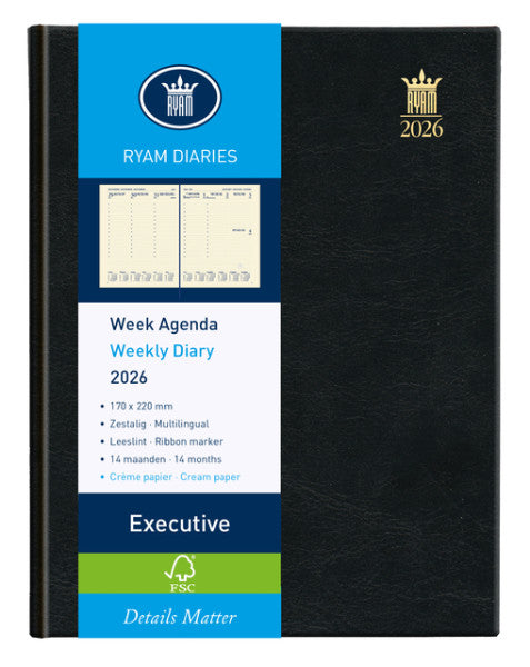 Ryam -  Agenda 2026  Executive Mundior 7dagen/2pagina's zwart