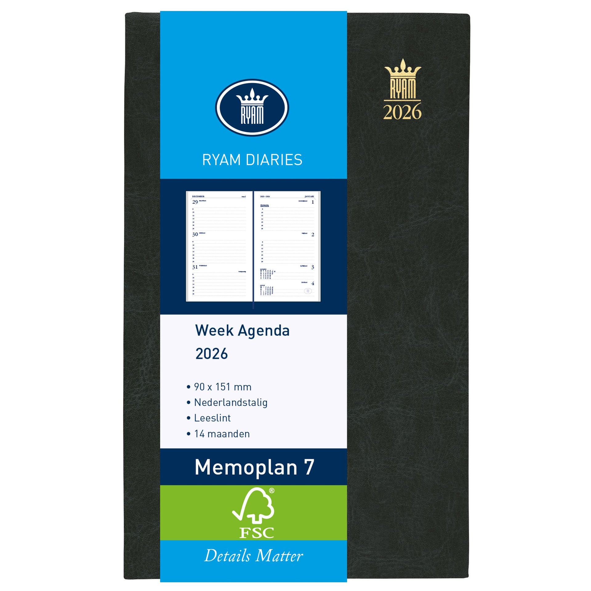 Ryam -  Agenda 2027  memoplan 7 mundior 7d/2p zwart