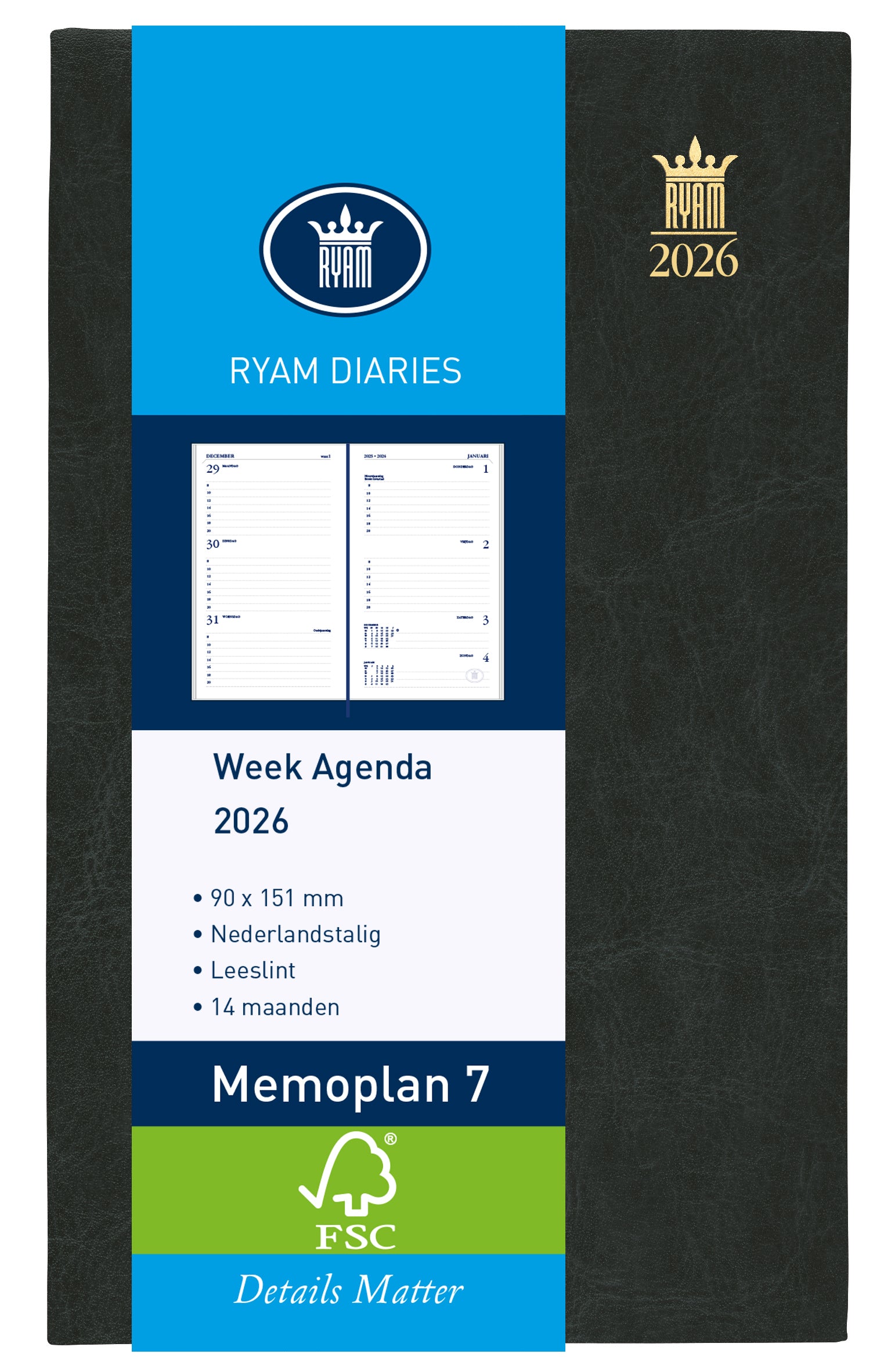 Ryam -  Agenda 2027  memoplan 7 mundior 7d/2p zwart