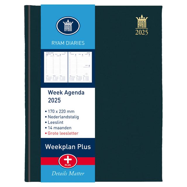 Ryam - Agenda 2023 Ryam Weekplan Plus Mundior Mercury 7dagen/2pagina's zwart