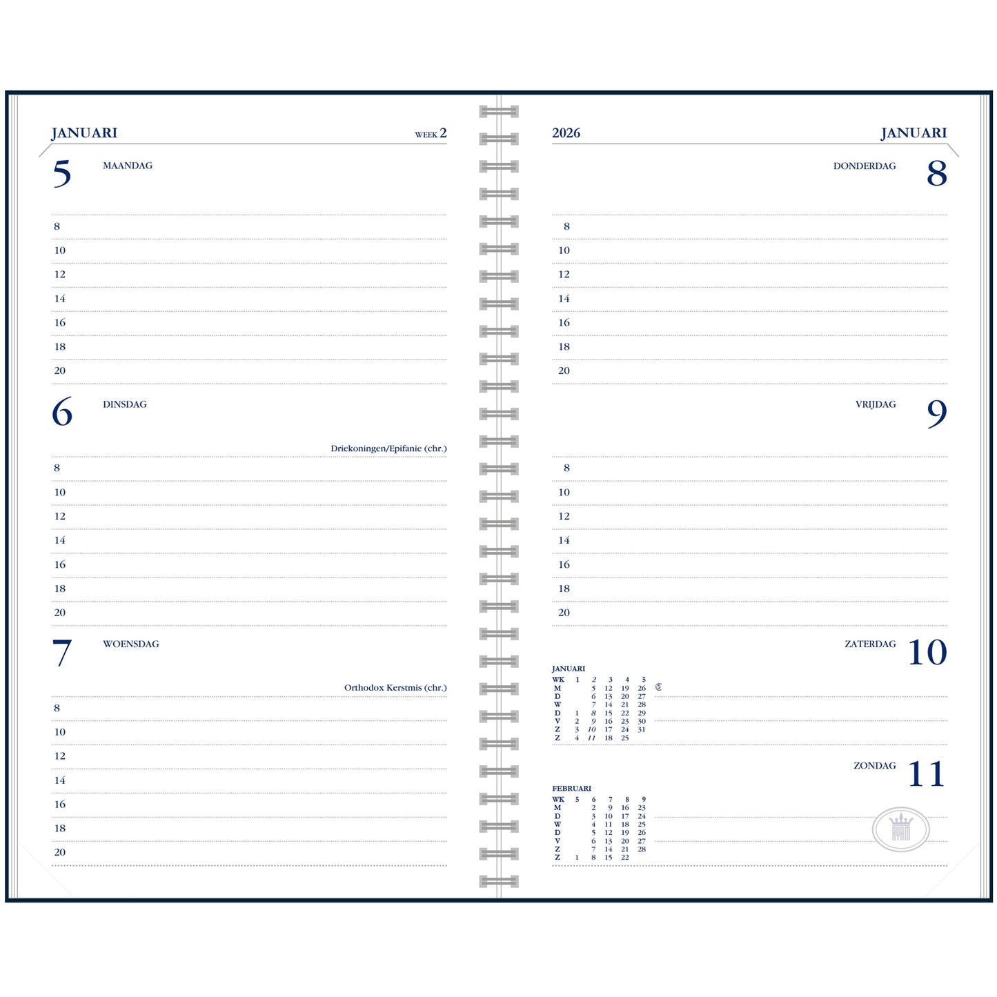 Ryam - Agenda filling 2026 Memo plan 7 7 days/2 pages white