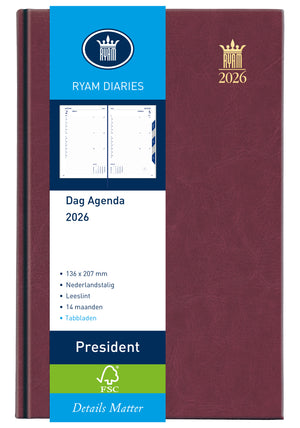 Ryam - Agenda 2026 Presidente 1 día/1 página burdeos