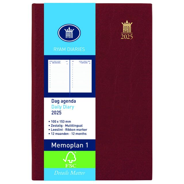 Ryam - Agenda 2023 Ryam Memoplan 1 Mundior 1dag/1pagina bordeaux