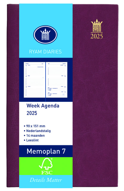 Ryam - Agenda 2023 Ryam Memoplan 7 Mundior 7dagen/2pagina's bordeaux