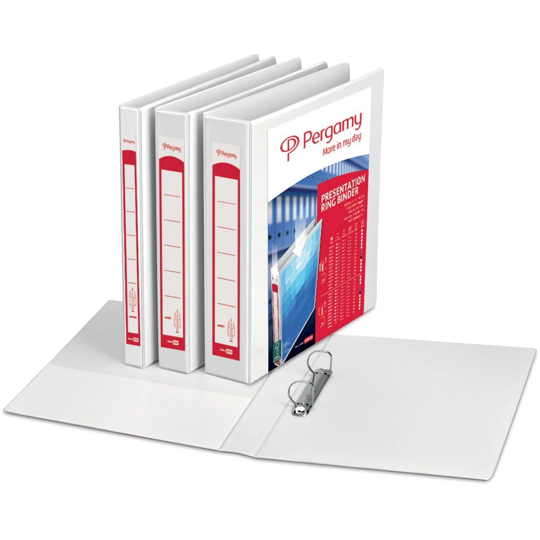 Pergamy - raccoglitore ad anelli personalizzabile, ft A4, 2 tasche, 3 tasche, 2 anelli a D da 25 mm, bianco