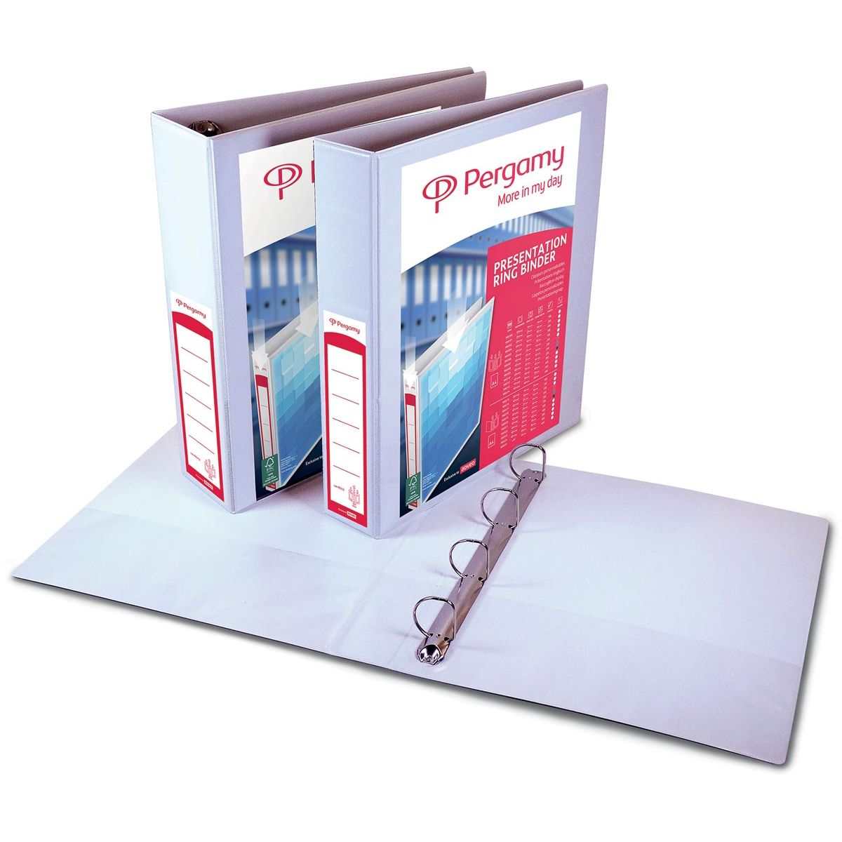 Pergamy - customizable ring binder, ft A4, 2 pockets, 2 pockets, 4 D-rings of 60 mm, white