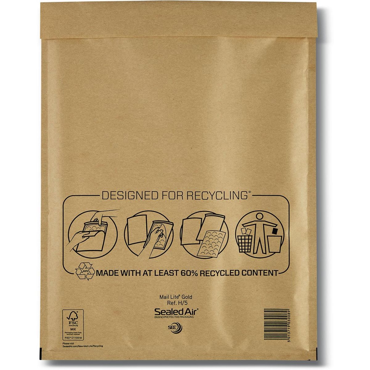 Mail Lite -   luchtkussenenveloppen, goud, H/5, 270 x 360 mm, doos van 100 stuks