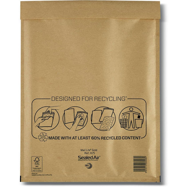 Mail Lite -   luchtkussenenveloppen, goud, H/5, 270 x 360 mm, doos van 100 stuks