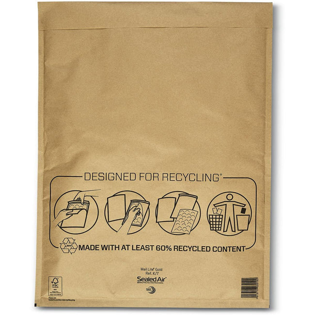 Mail Lite -   luchtkussenenveloppen, goud, K/7, 350 x 470 mm, doos van 100 stuks