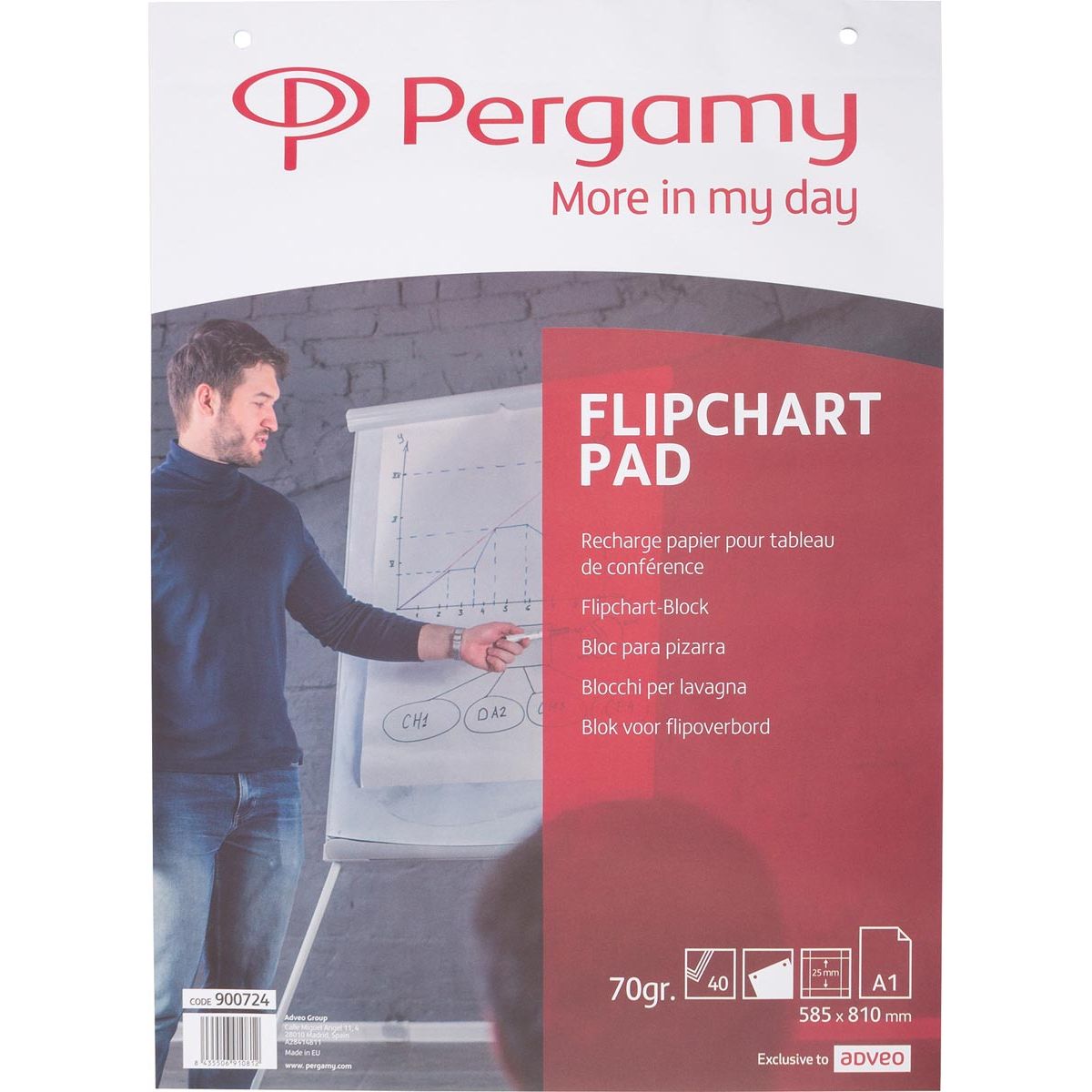 Pergamy - Pergamy flipchartpapier ft A1 (58,5 x 81 cm), geruit, pak met 40 blad