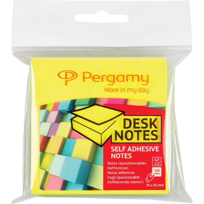 Pergamie - Notes de pergamie, ft 76 x 76 mm, paquet de 2, jaune néon et vert néon