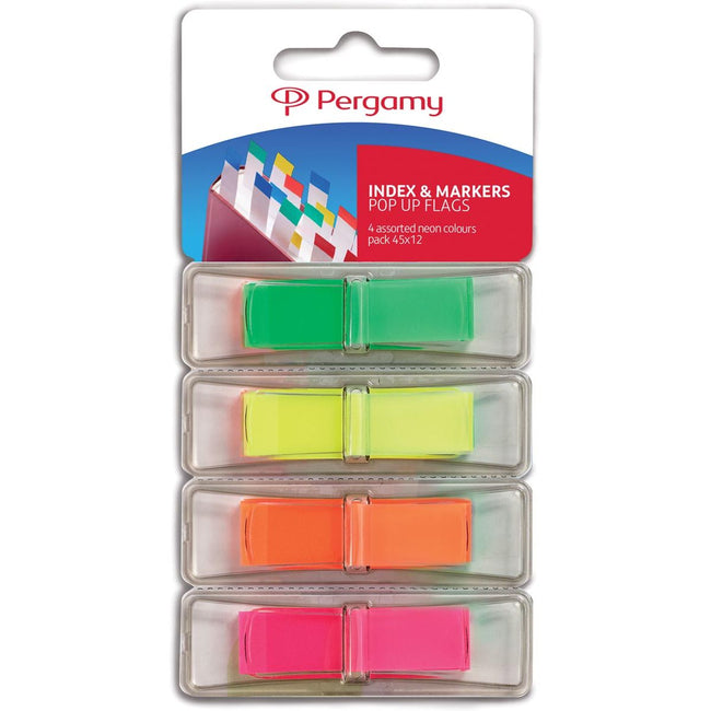 Pergamy -   index ft 45 x 12 mm, blister met 4 geassorteerde neonkleuren, met dispenser