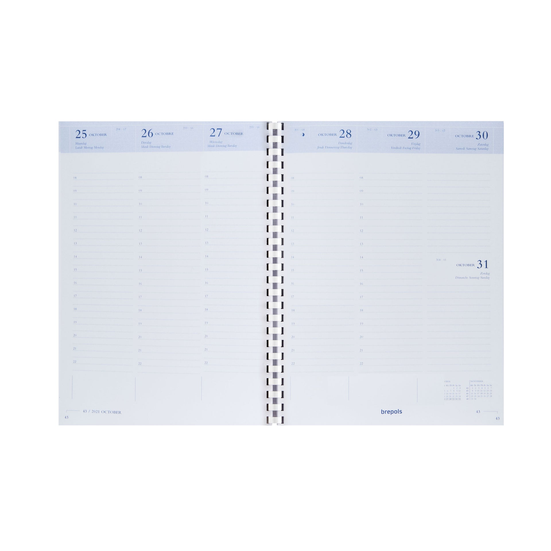 Brepols - Recharge Agenda 2026 Timing 7 jours/2 pages spirale blanc