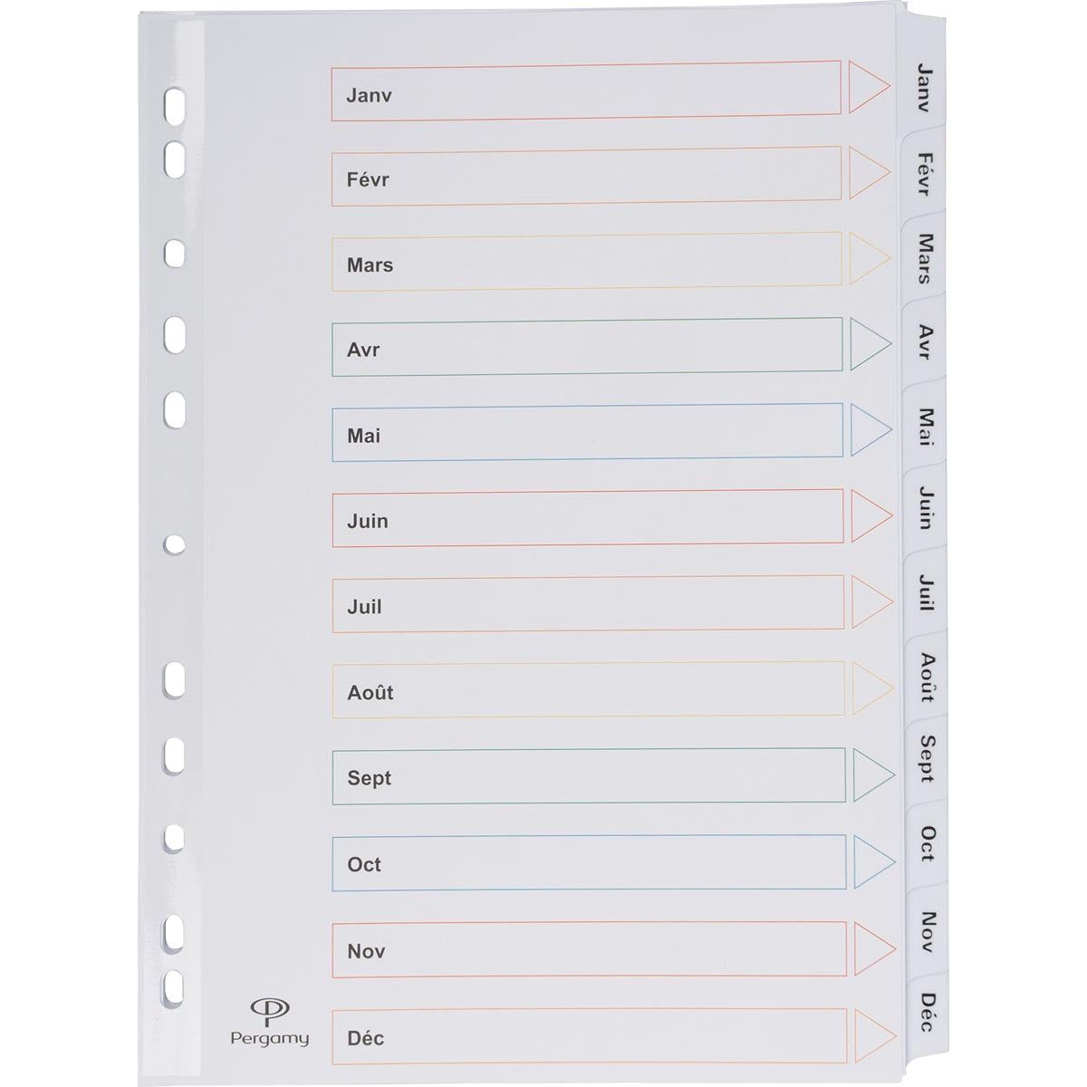 Pergamy - Pergamy tabbladen met indexblad, ft A4, 11-gaatsperforatie, janvier-décembre