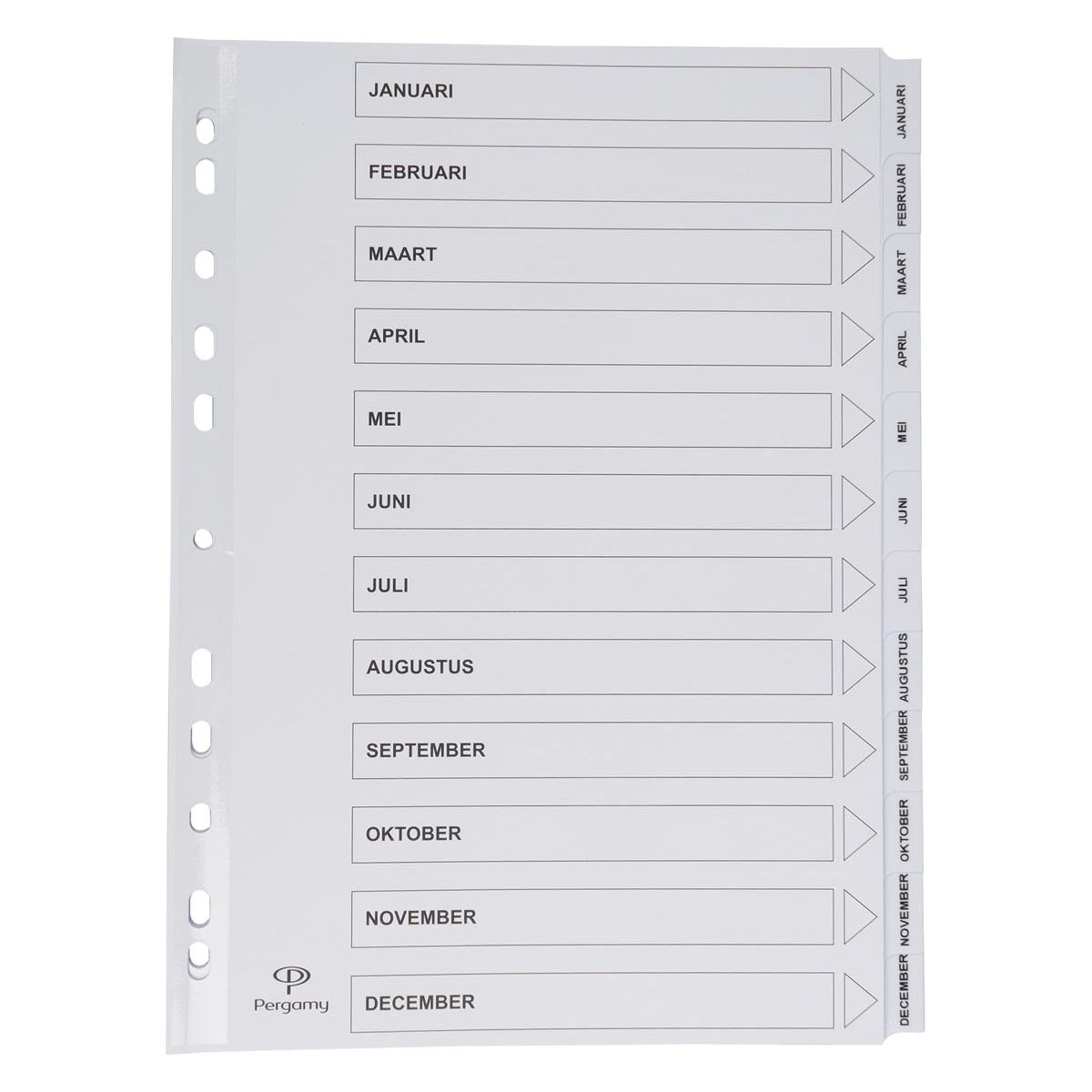 Pergamy - Pergamy tabbladen met indexblad, ft A4, 11-gaatsperforatie, januari-december