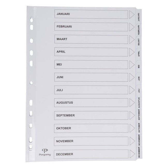 Pergamy - Pergamy tabbladen met indexblad, ft A4, 11-gaatsperforatie, januari-december
