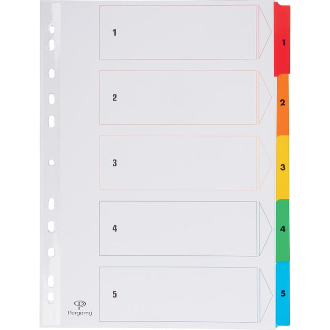 Pergamy - Pergamy tabbladen met indexblad, ft A4, 11-gaatsperforatie, geassorteerde kleuren, set 1-5