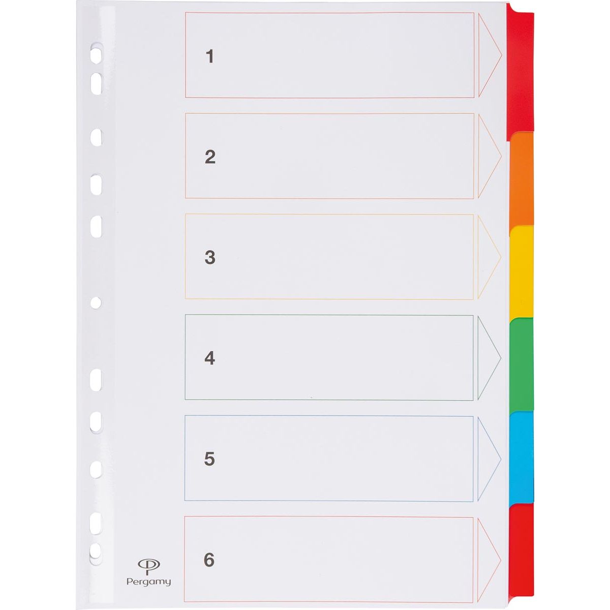 Pergamy - onglets avec feuille d'index, pi A4, perforatrice 11 trous, couleurs assorties, 6 onglets