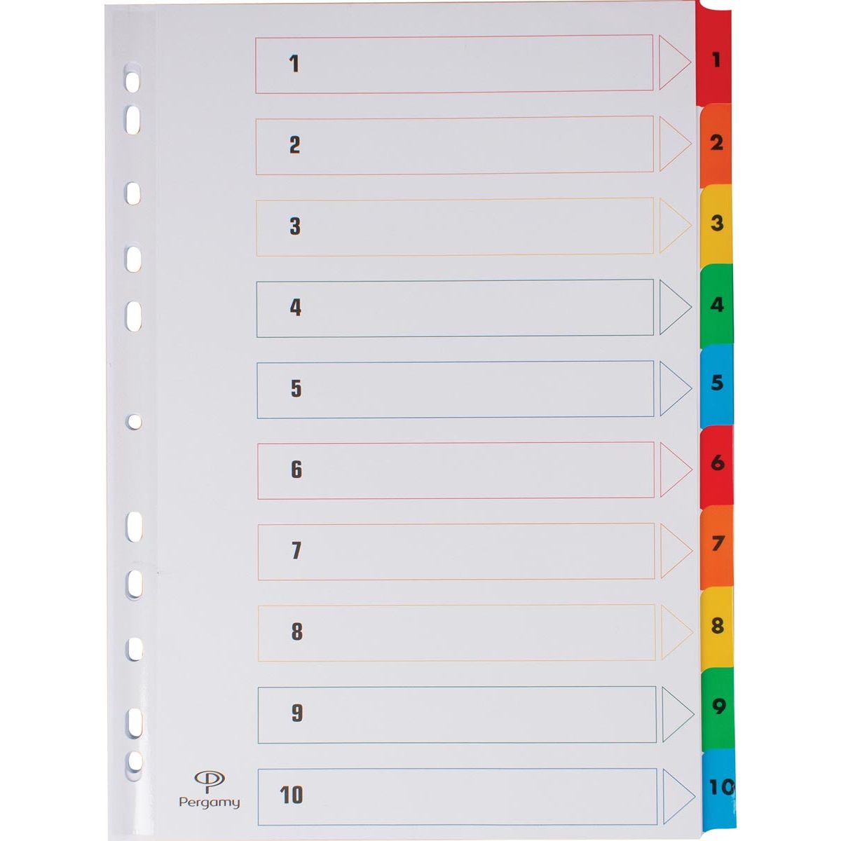 Pergamy - Pergamy tabbladen met indexblad, ft A4, 11-gaatsperforatie, geassorteerde kleuren, set 1-10