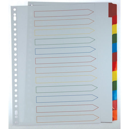 Pergamy -   tabbladen met indexblad, ft A4, 11-gaatsperforatie, geassorteerde kleuren, 12 tabs