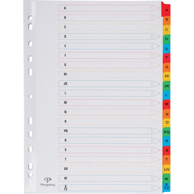 Pergamy - Pergamy tabbladen met indexblad, ft A4, 11-gaatsperforatie, geassorteerde kleuren, A-Z 20 met tabs