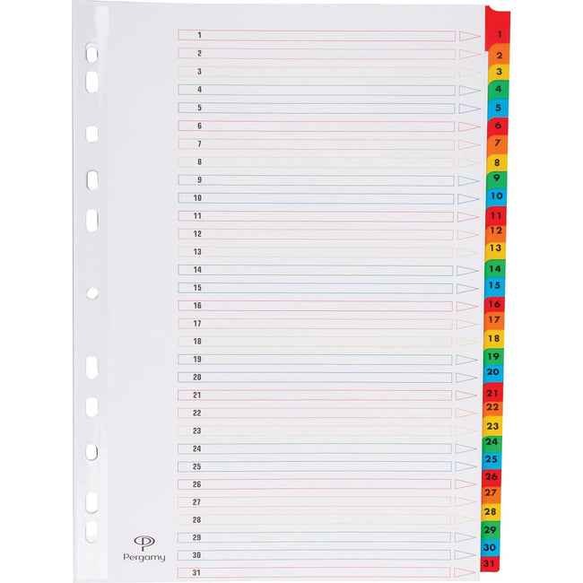 Pergamy -   tabbladen met indexblad, ft A4, 11-gaatsperforatie, geassorteerde kleuren, set 1-31