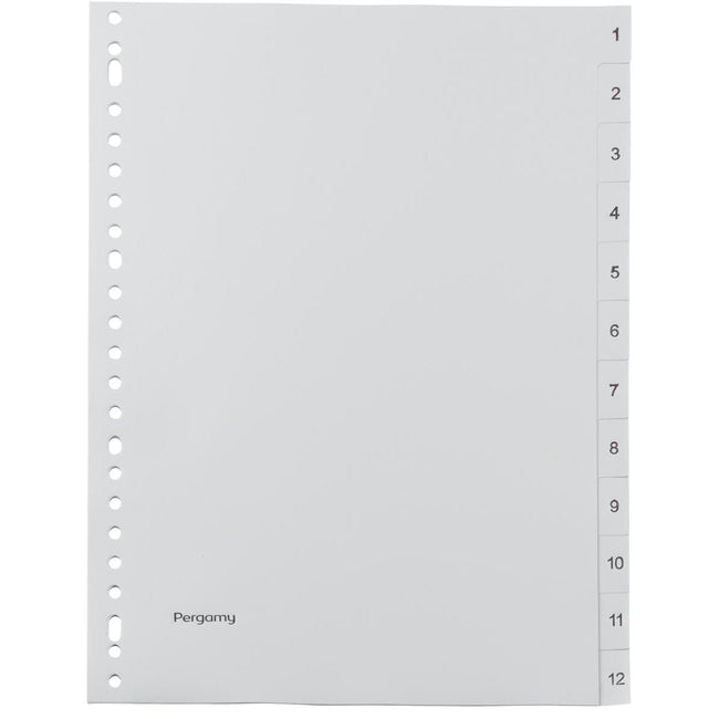 Pergamie – Register, ft A4, 23-Loch-Perforation, graues PP, Set 1-12