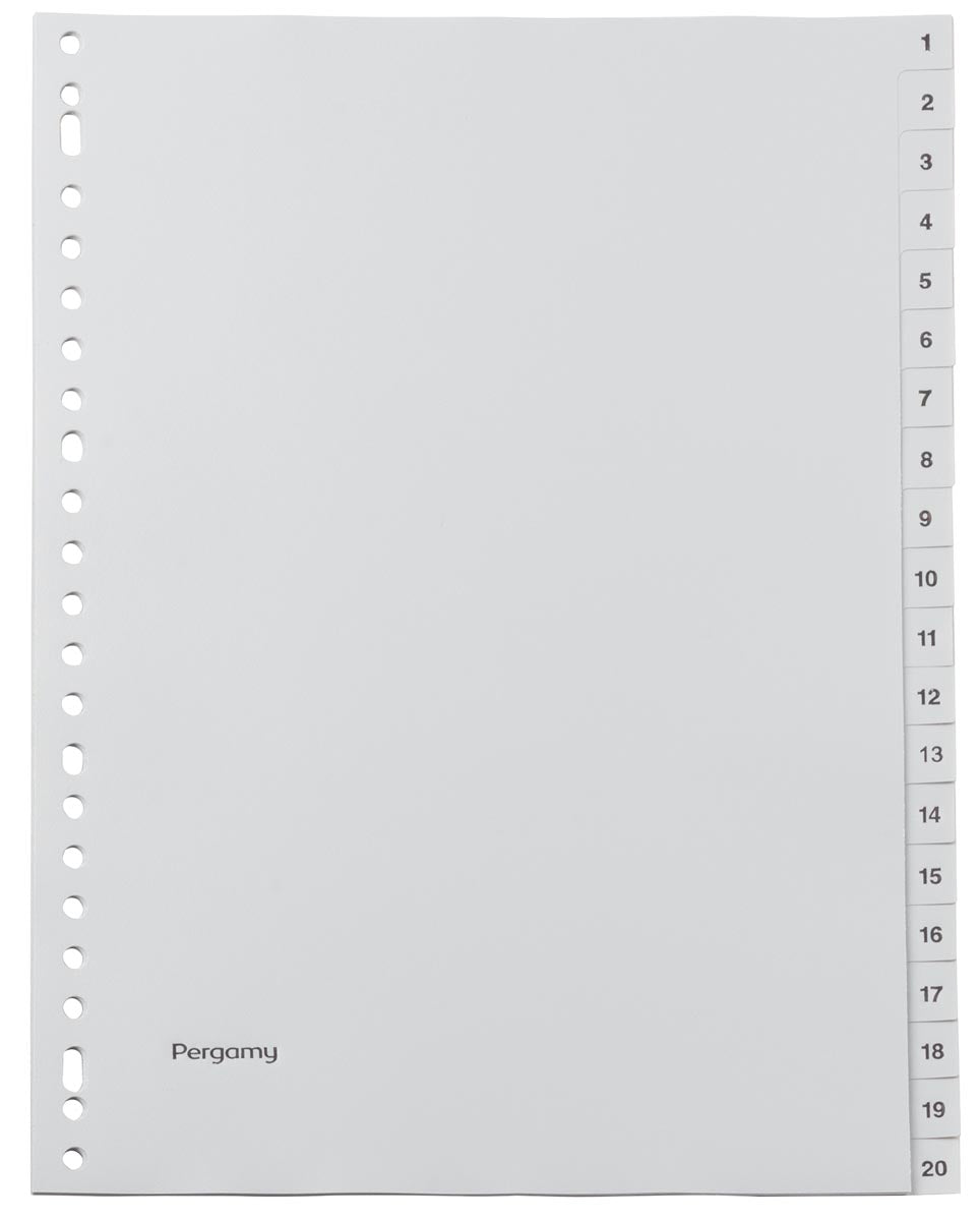 Pergamy - Pergamy tabbladen, ft A4, 23-gaatsperforatie, grijze PP, set 1-20