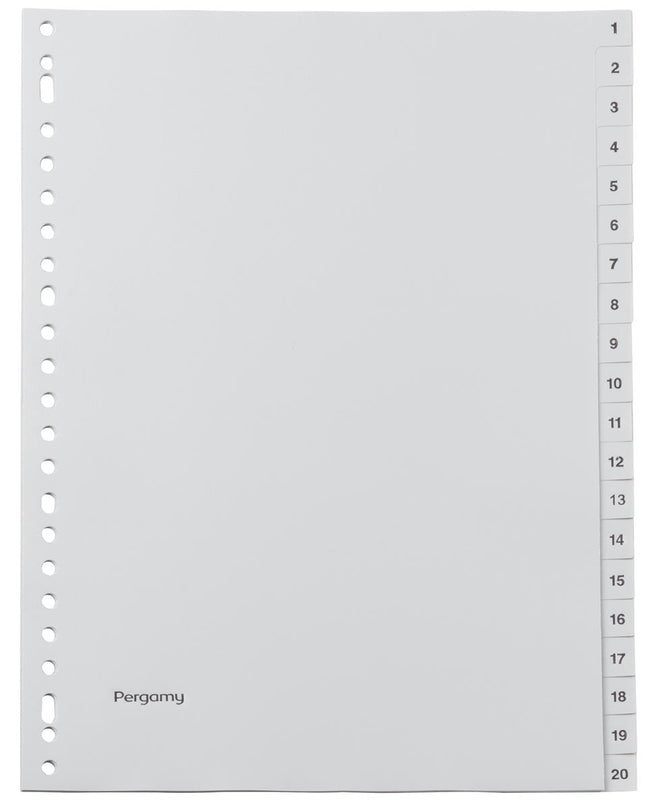 Pergamy - Pergamy tabbladen, ft A4, 23-gaatsperforatie, grijze PP, set 1-20