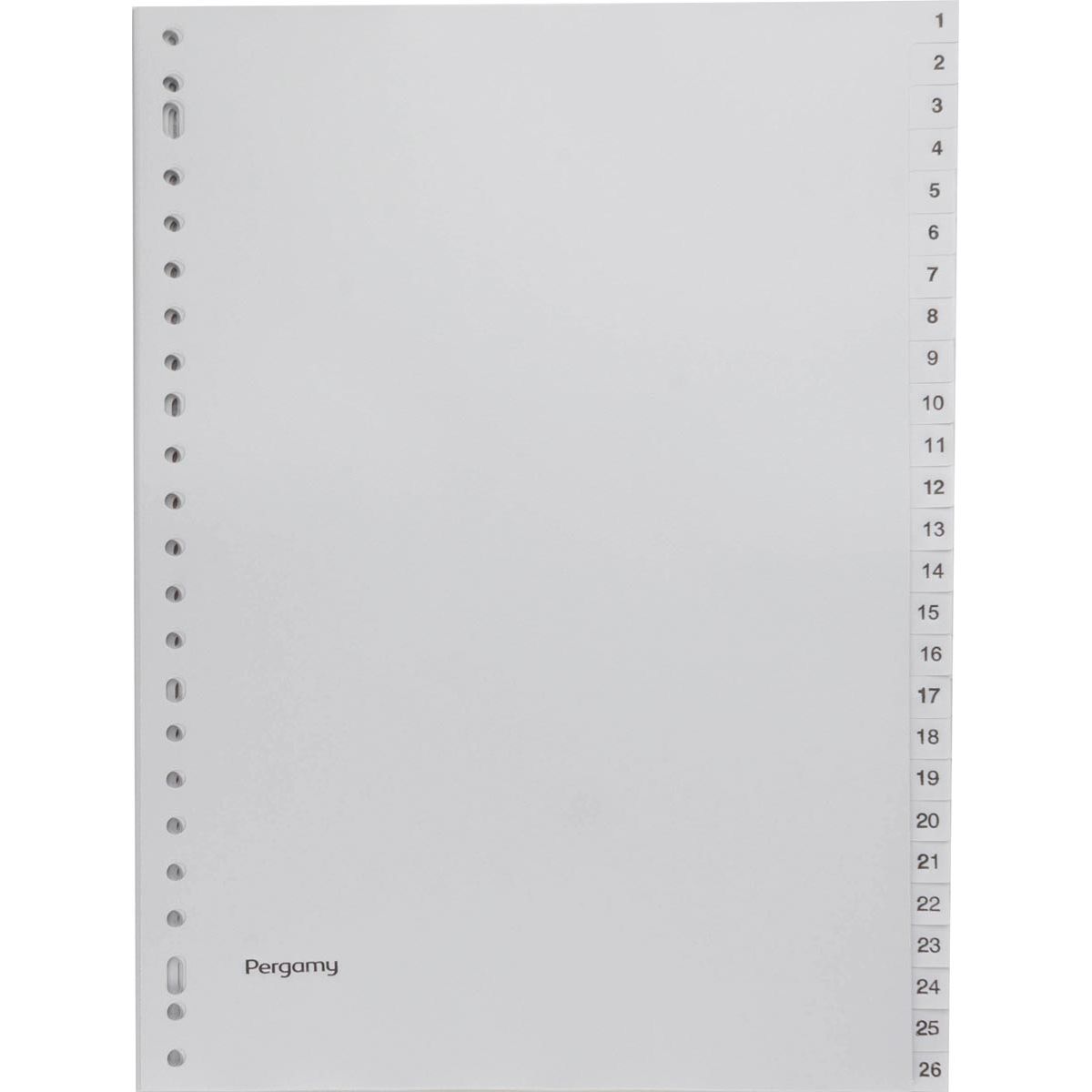 Pergamy - inserti, ft A4, perforazione a 23 fori, PP grigio, set 1-52